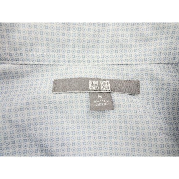 Uniqlo Size Medium Mens White Teal Blue Pattern Long Sleeve Cotton Pocket Shirt - Picture 5 of 10